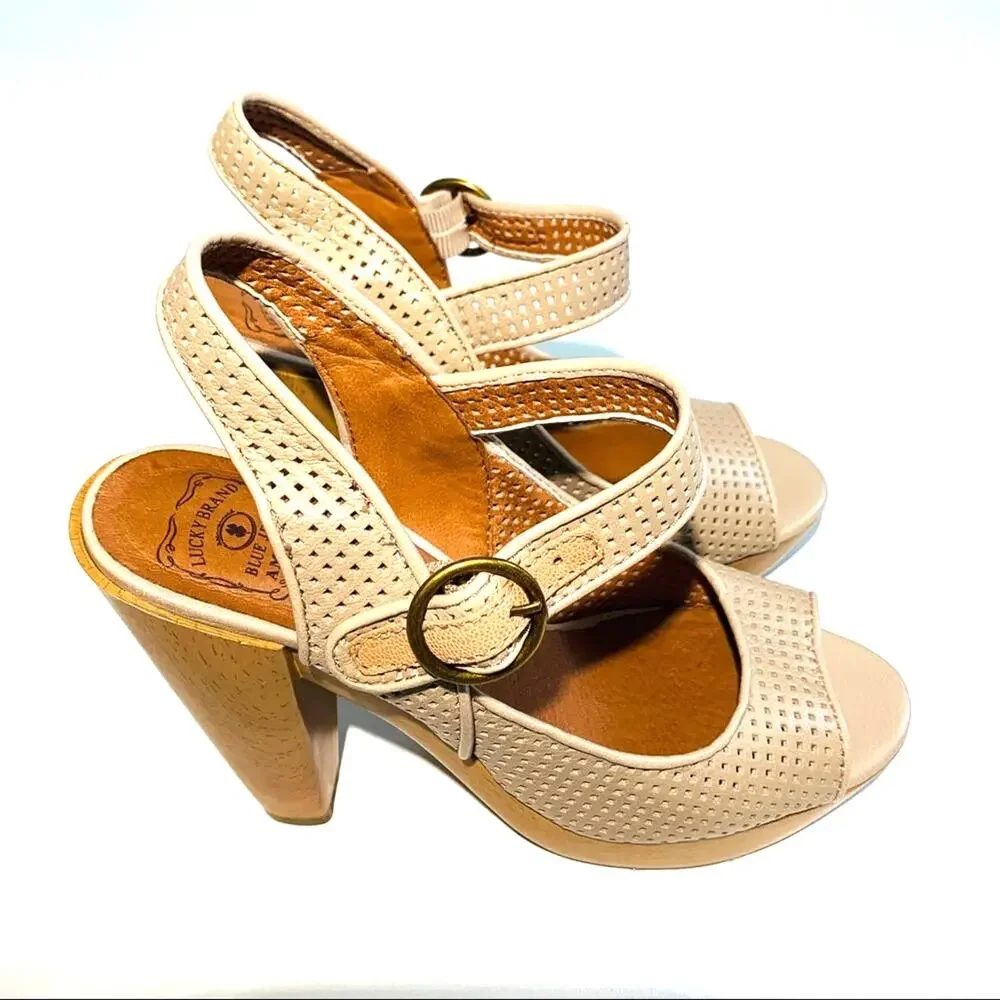 Lucky Brand Heels Sandals Shoes Meli Open Toe Leather Platform Sandals Size 8.5